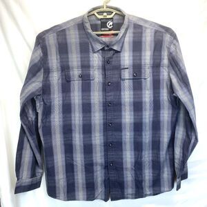 Ecko Unltd+ Shirt Men's 3XL Button Up Blue Plaid Roll Tab Long Sleeve Y2K 93536